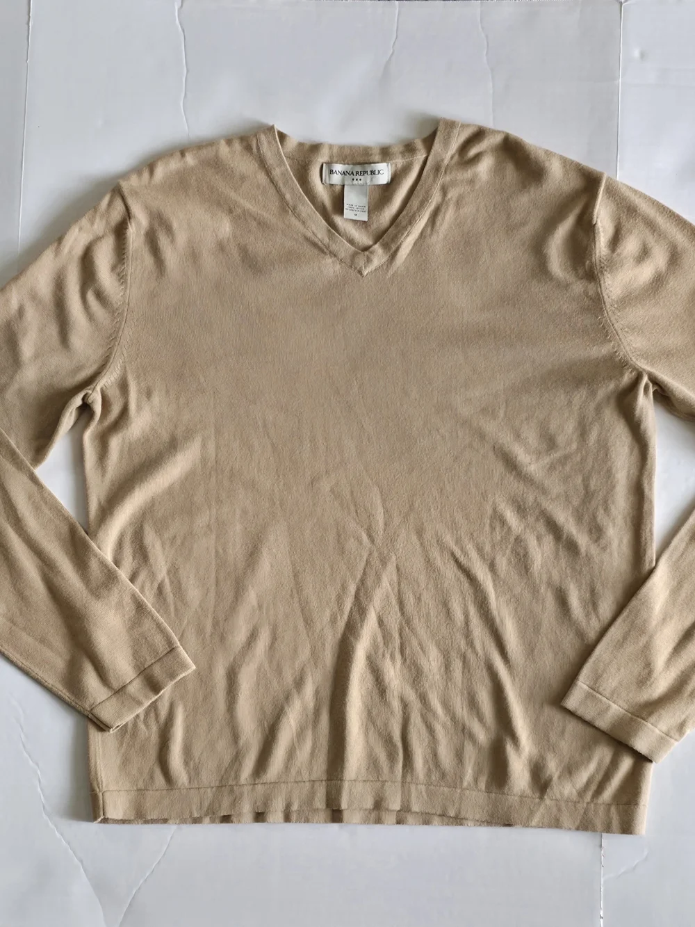 Banana Republic Beige V-neck Cotton Sweater Old Money Minimalist Preppy